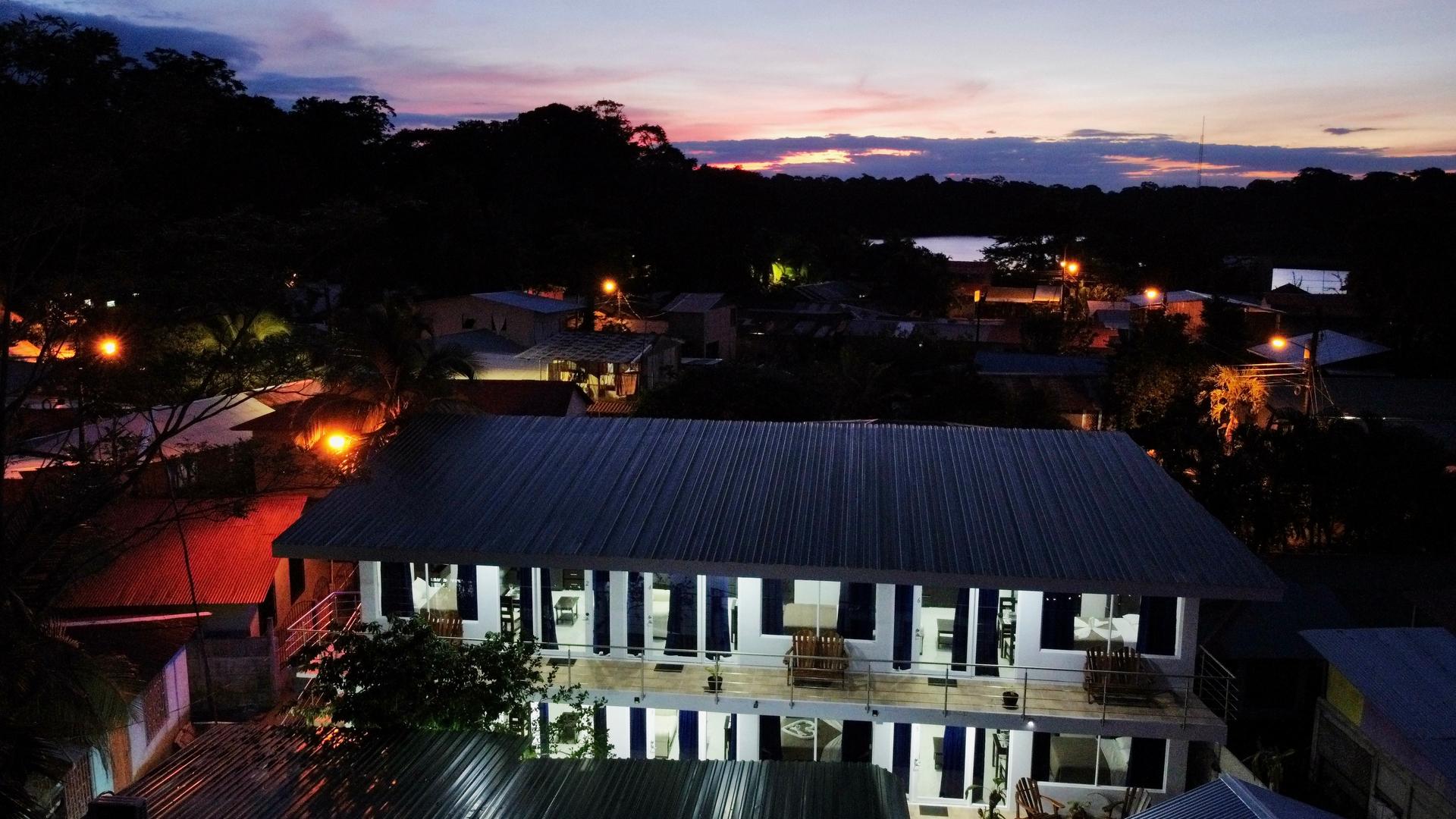 Tortuguero beach and canals from above at dusk